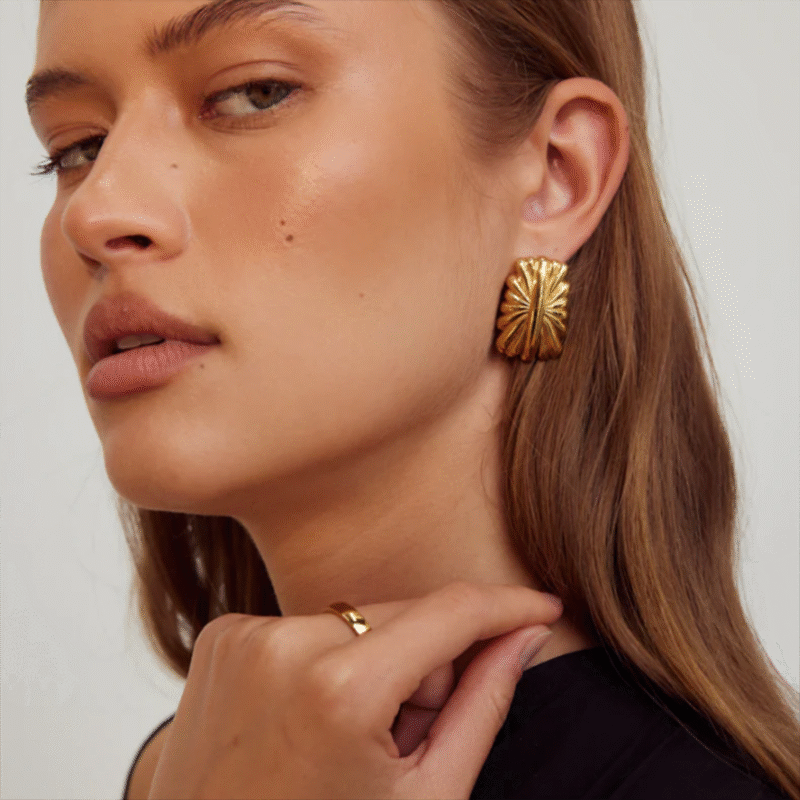 18K Gold Rectangle Firework Drop Earrings - Image 2