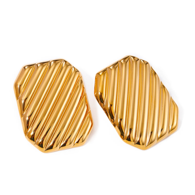 Rectangular Diagonal Ribbed Earrings 18K Gold