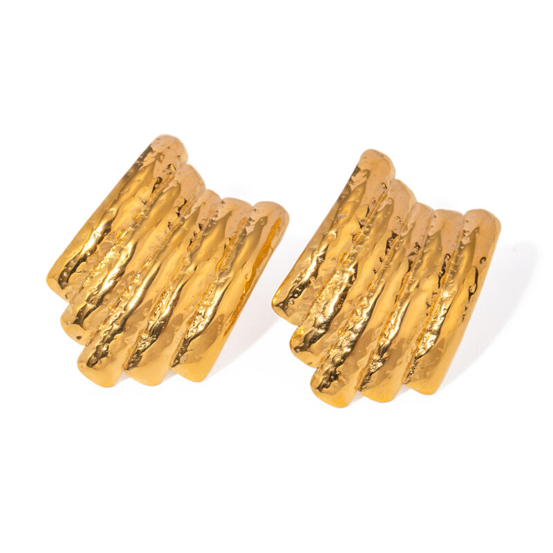 Geometric Hammered Stripe Earrings 18K Gold