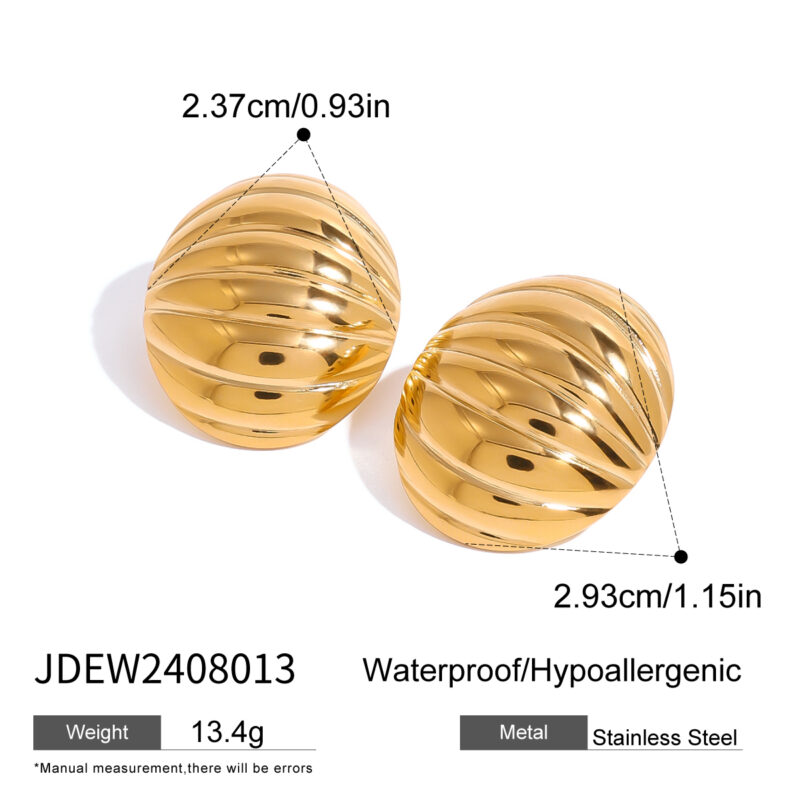 Chunky Oval Ribbed Hoop Earrings 18K Gold Steel - Image 6