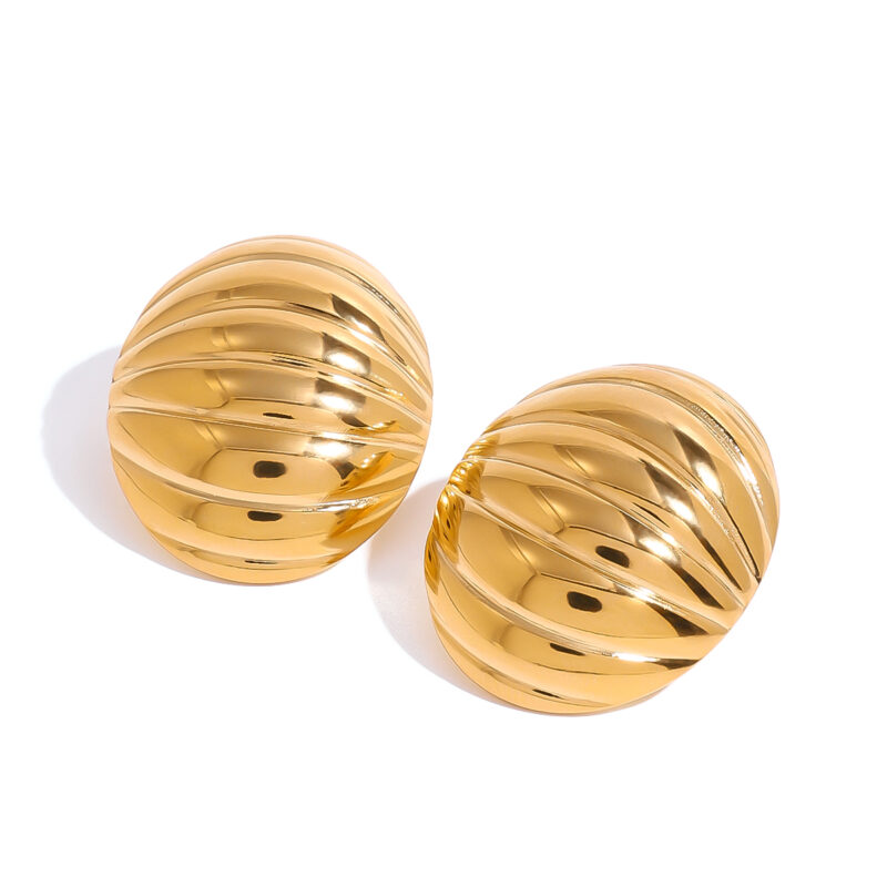 Chunky Oval Ribbed Hoop Earrings 18K Gold Steel