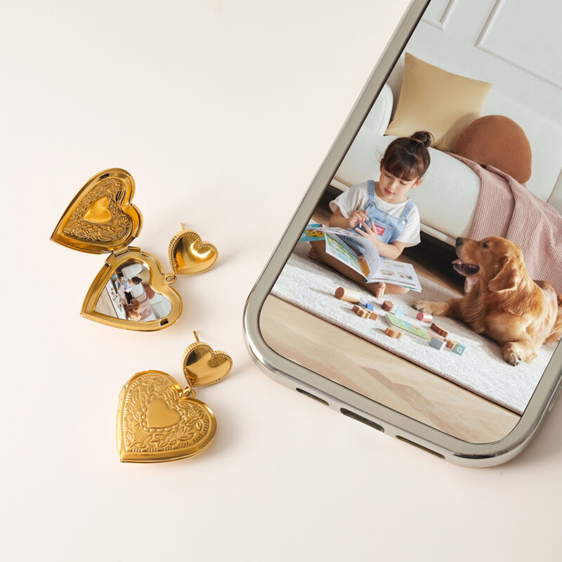 Heart Locket Drop Earrings 18K Gold Plated - Image 2