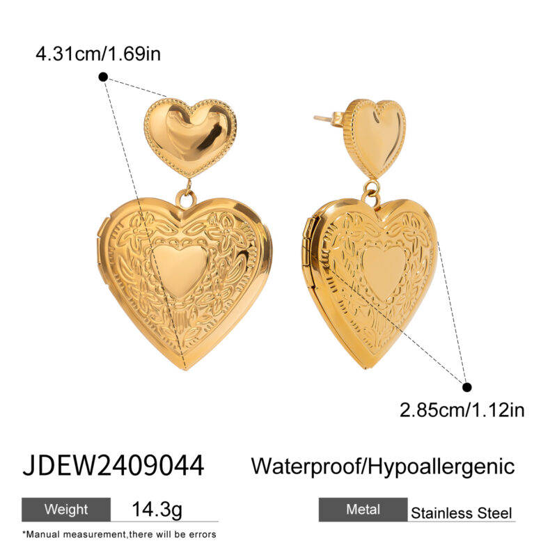 Heart Locket Drop Earrings 18K Gold Plated - Image 5