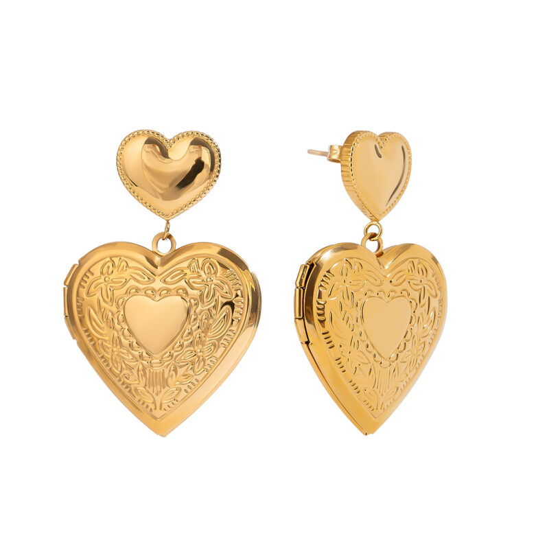Heart Locket Drop Earrings 18K Gold Plated