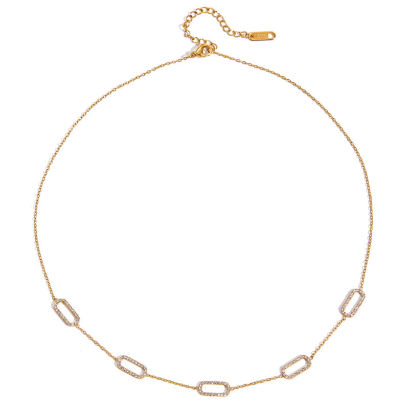 Oval Crystal Pendant Necklace Gold Plated