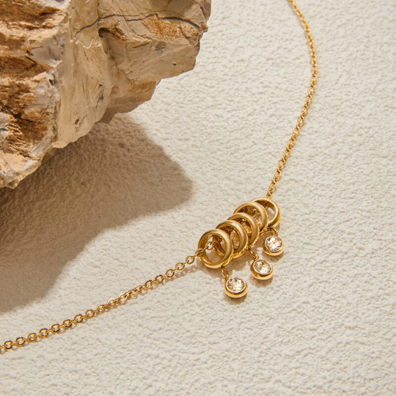 18K Gold CZ Round Pendant Necklace, Stainless Steel - Image 4