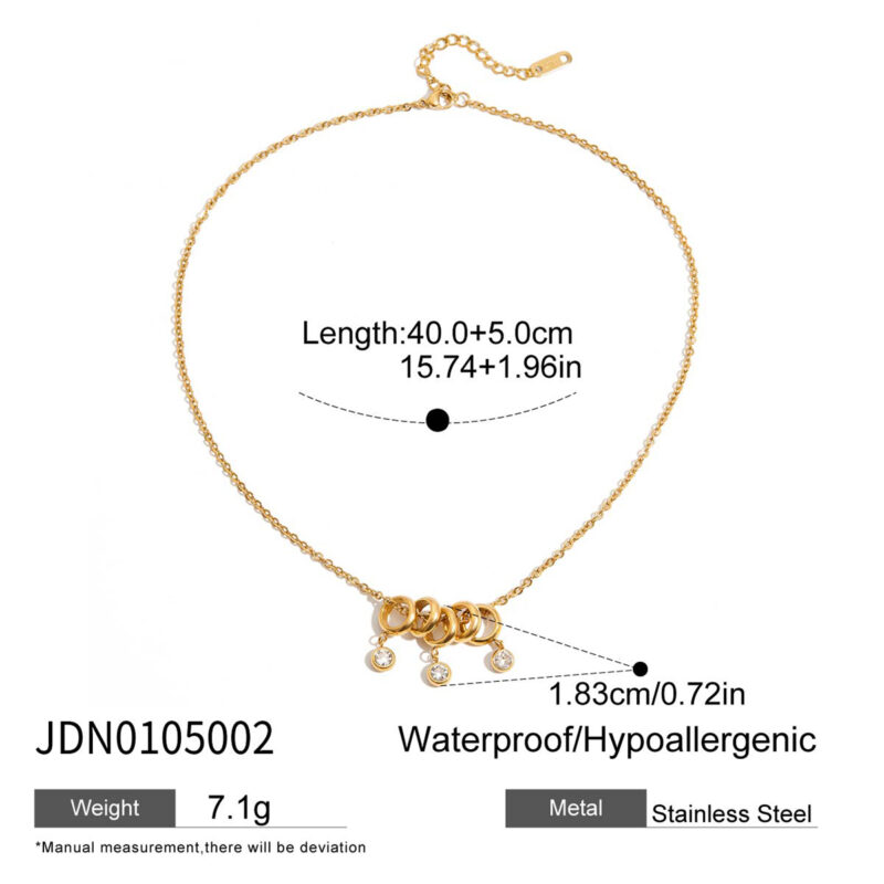 18K Gold CZ Round Pendant Necklace, Stainless Steel - Image 5