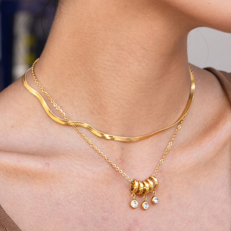 18K Gold CZ Round Pendant Necklace, Stainless Steel - Image 3