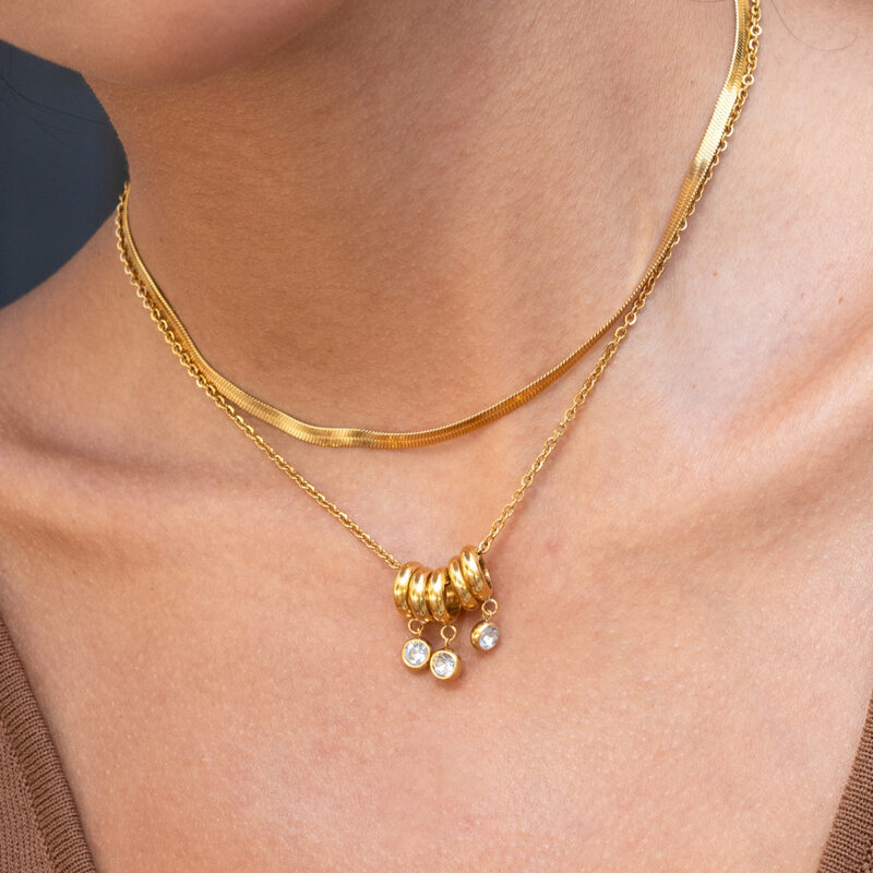 18K Gold CZ Round Pendant Necklace, Stainless Steel - Image 2