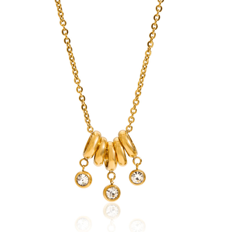 18K Gold CZ Round Pendant Necklace, Stainless Steel