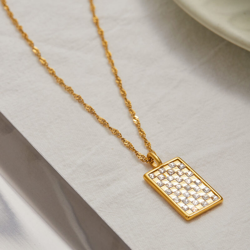 Rectangular Crystal Pendant Necklace Gold - Image 3