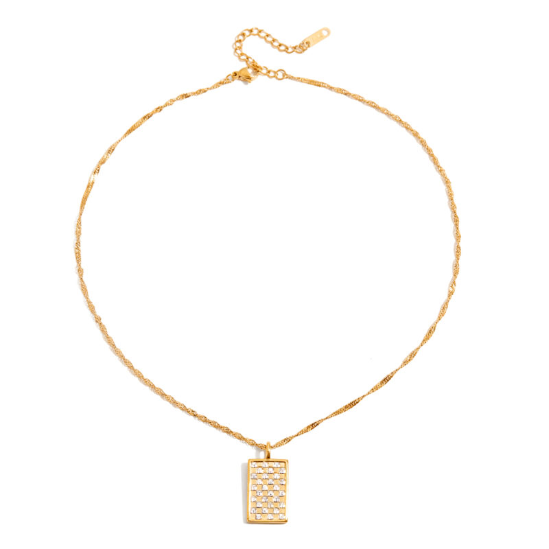 Rectangular Crystal Pendant Necklace Gold