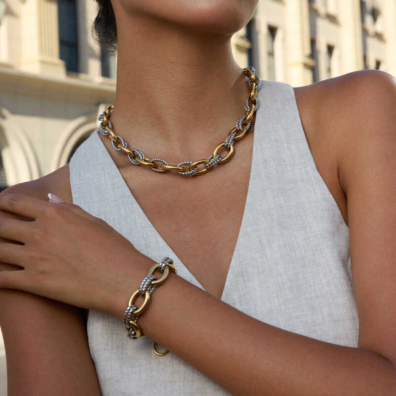 Gold Silver Oval Twisted Link Chain Necklace - Image 3