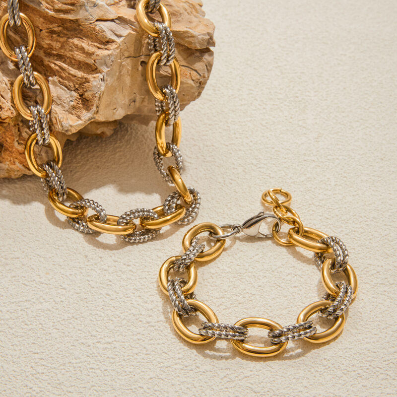 Gold Silver Oval Twisted Link Chain Necklace - Image 4
