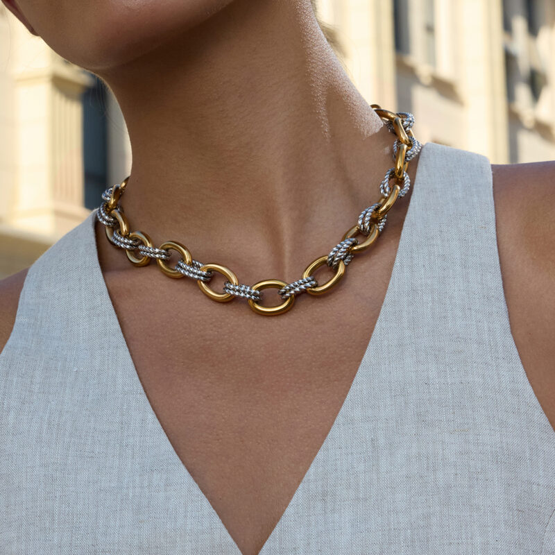 Gold Silver Oval Twisted Link Chain Necklace - Image 2