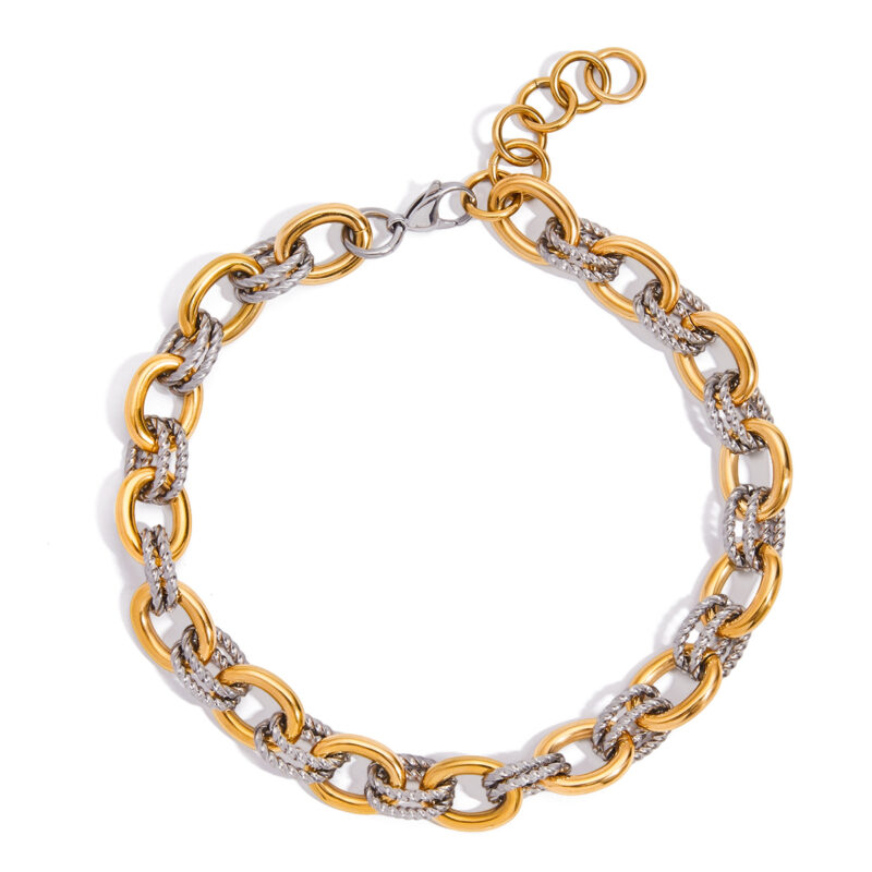 Gold Silver Oval Twisted Link Chain Necklace