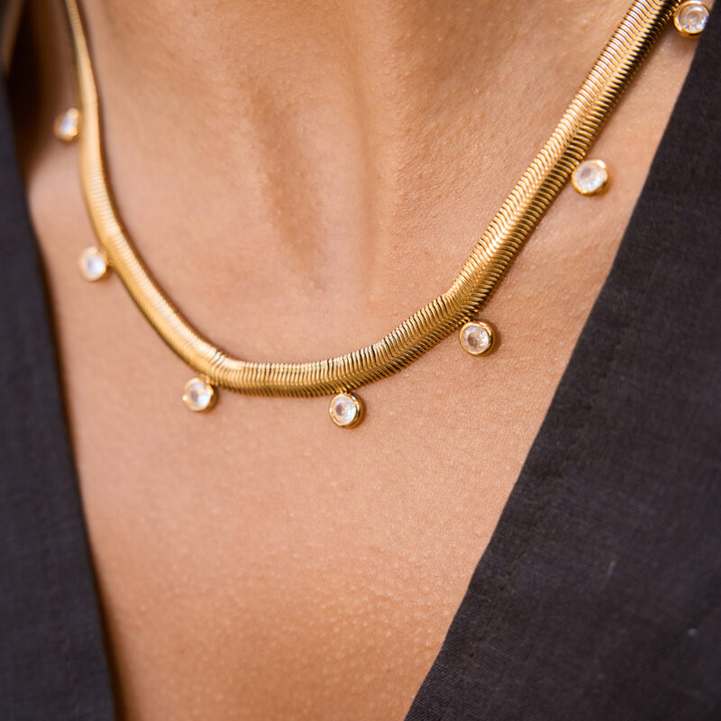 White Zircon Pendant Snake Chain Necklace - Image 3