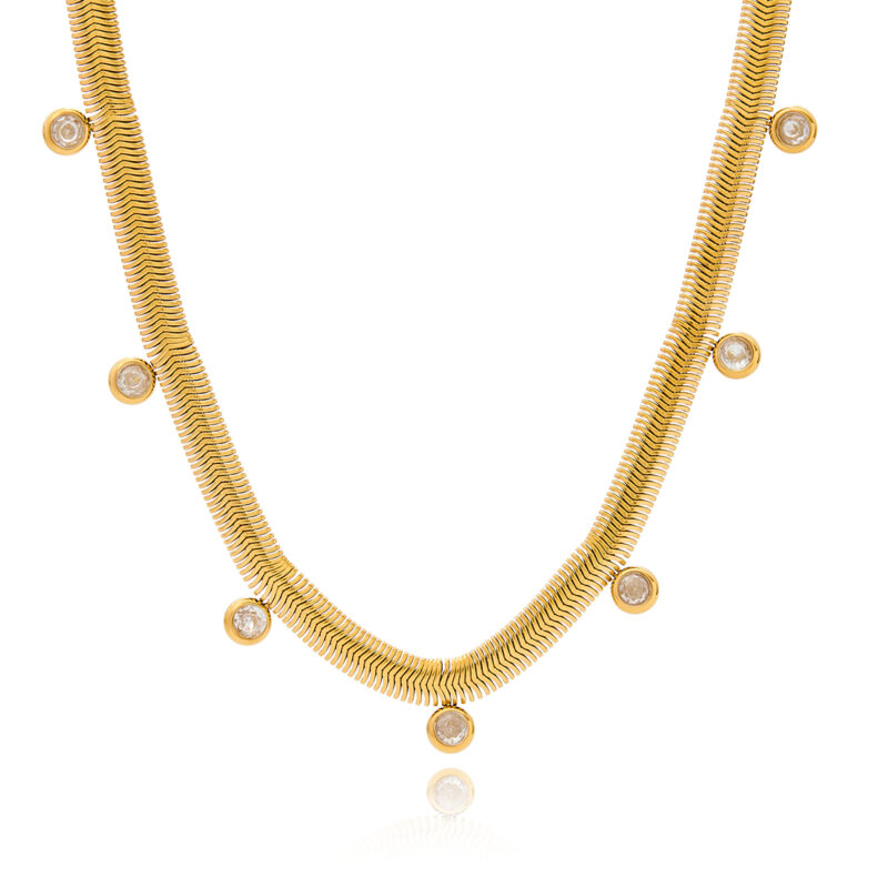 White Zircon Pendant Snake Chain Necklace - Image 2