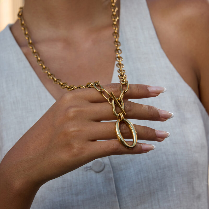 Chunky Cross Chain Necklace With OT Clasp - Image 3