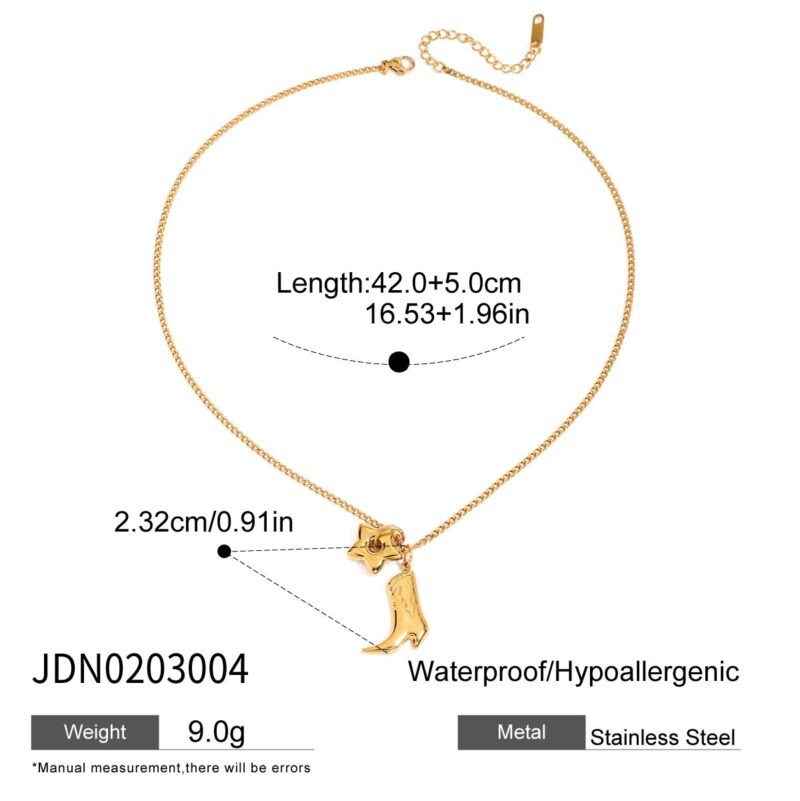 Boot & Star Pendant Necklace 18K Gold - Image 4
