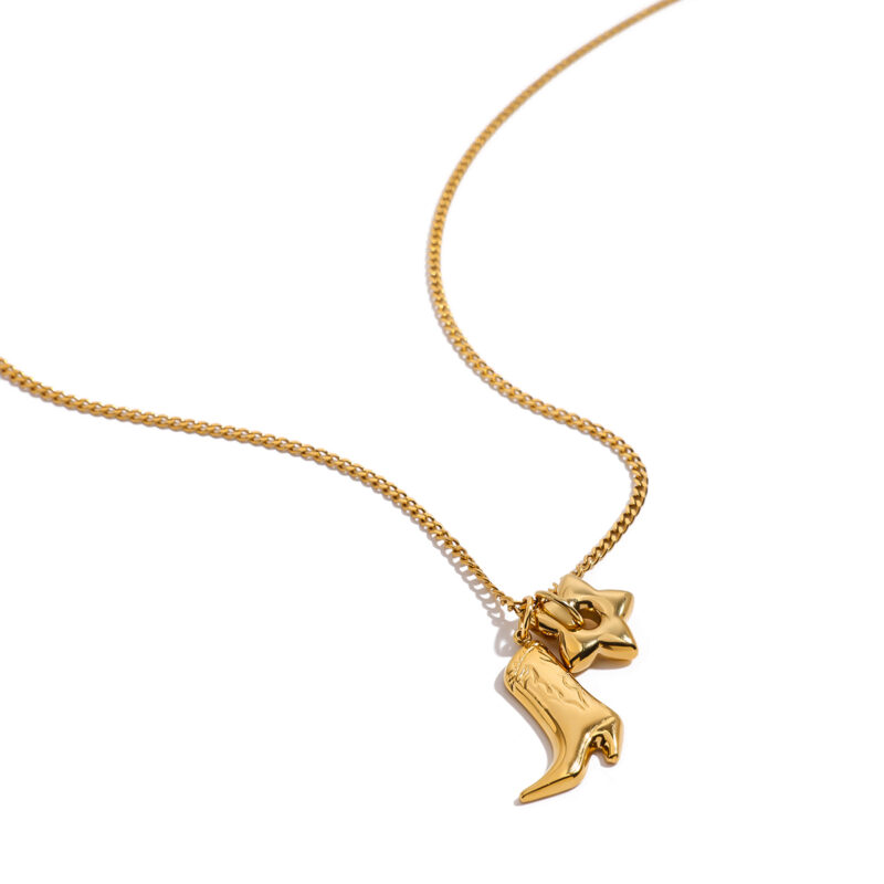 Boot & Star Pendant Necklace 18K Gold - Image 3
