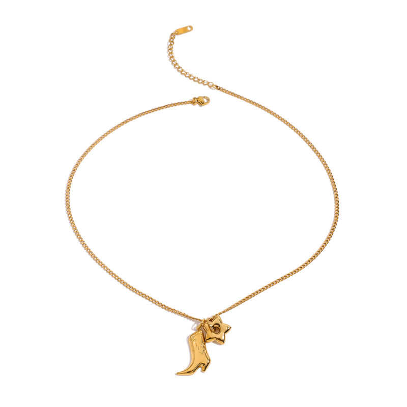 Boot & Star Pendant Necklace 18K Gold