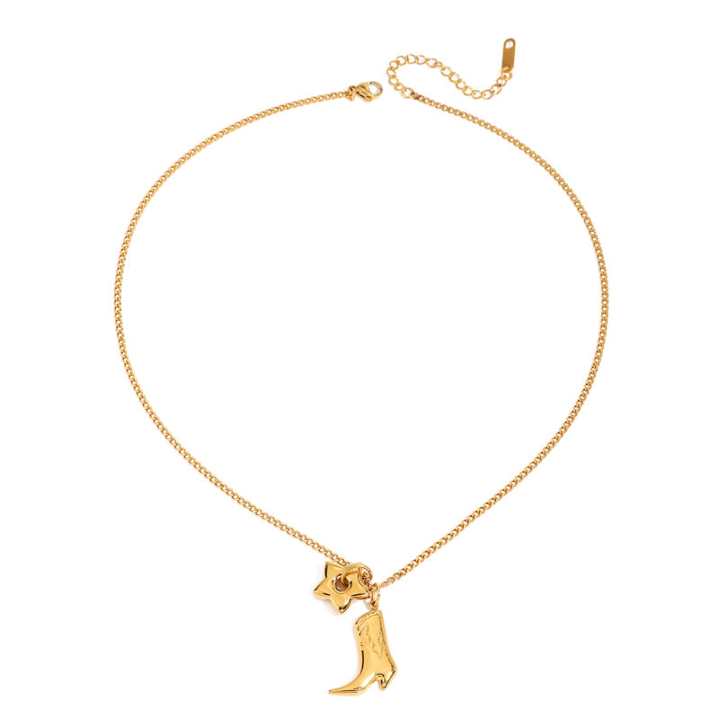 Boot & Star Pendant Necklace 18K Gold - Image 2