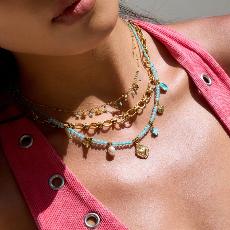 Blue Shell Pearl Crystal Heart Necklace - Image 3