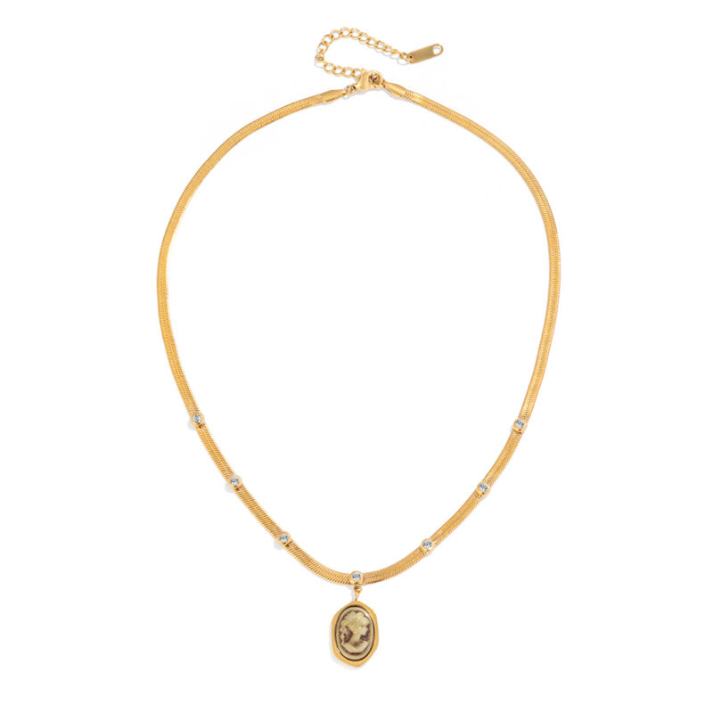 Cameo Portrait Resin Pendant Necklace Gold