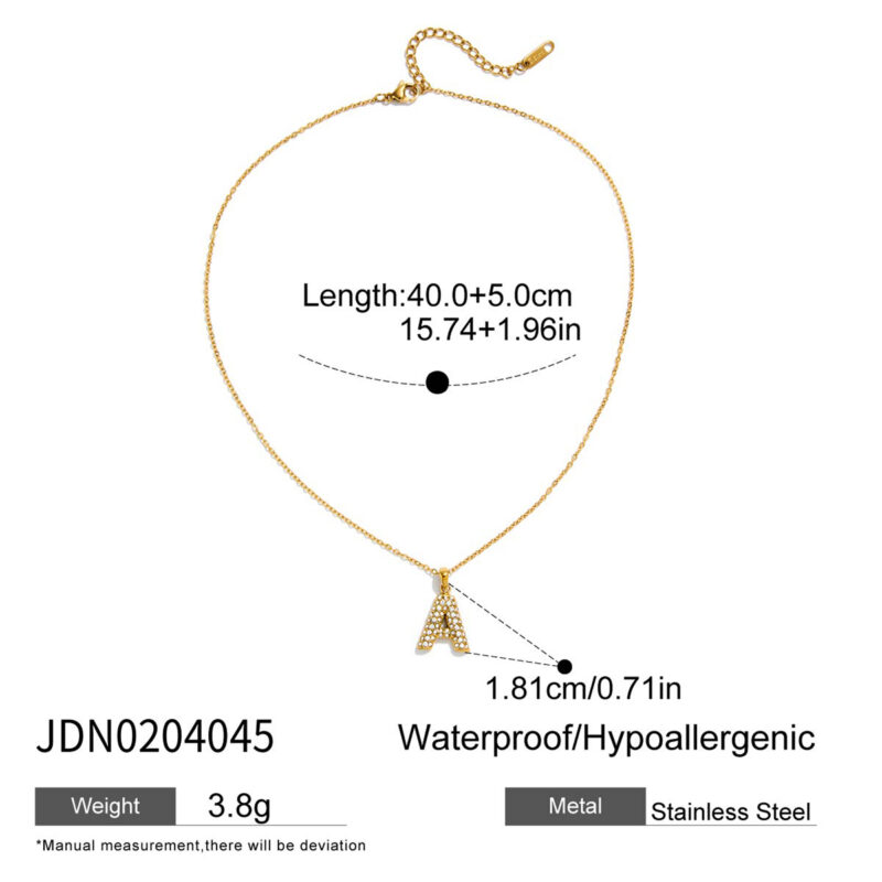 Letter A White Diamond Pendant Necklace Gold - Image 5