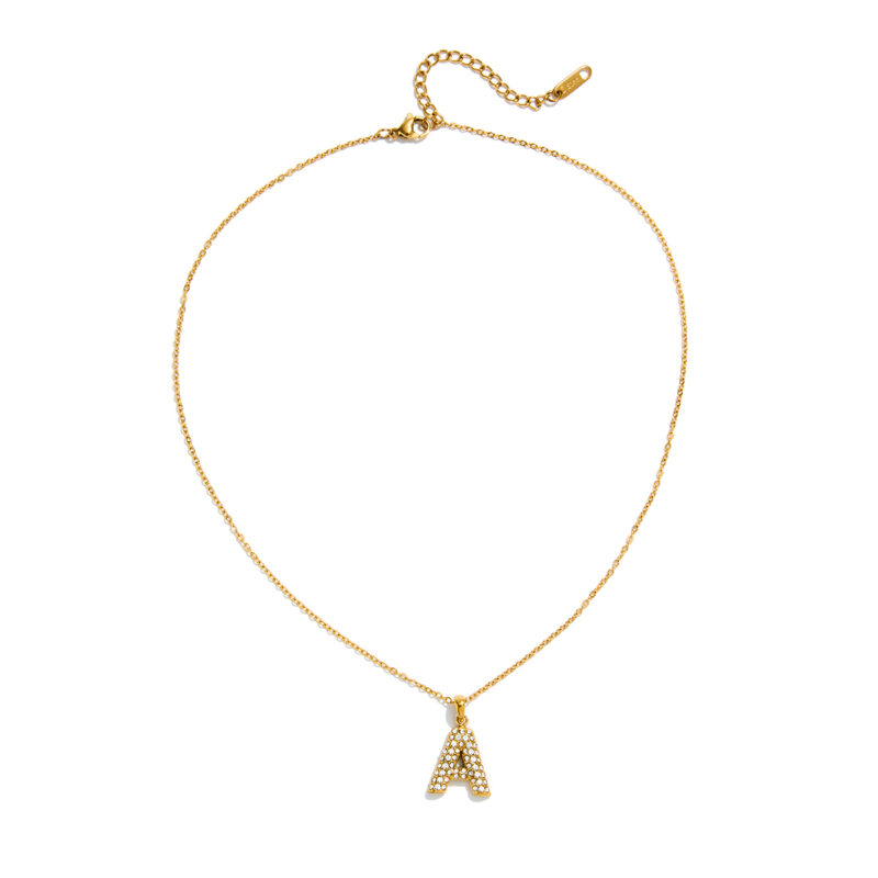 Letter A White Diamond Pendant Necklace Gold