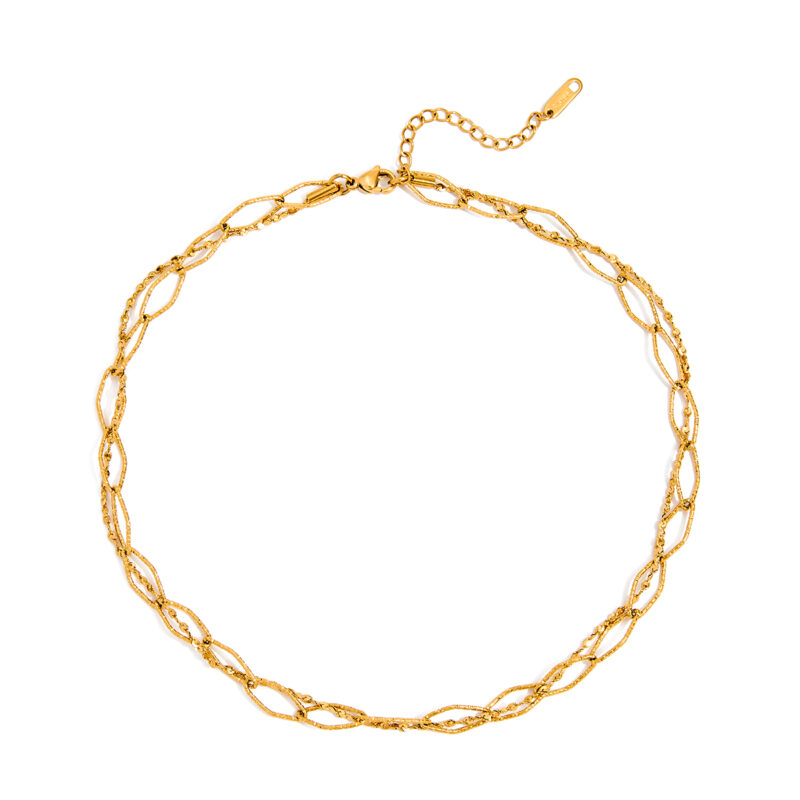 Hammered Geometric Cutout Necklace Gold Plated