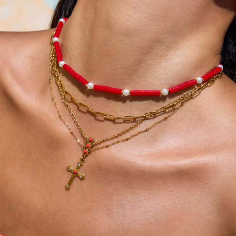 Turquoise Cross Pendant Necklace Gold Plated - Image 2