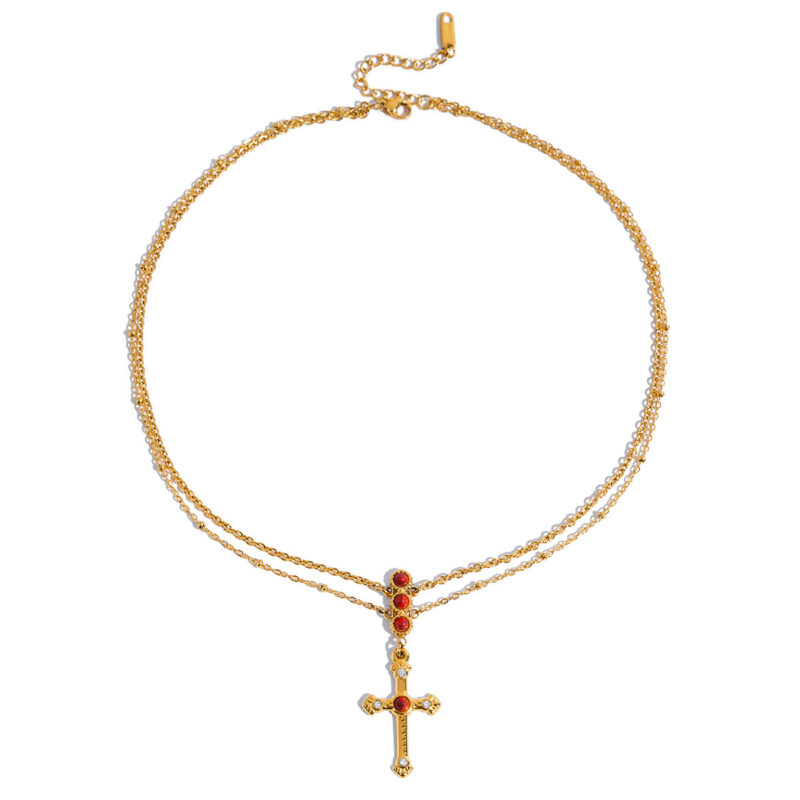 Turquoise Cross Pendant Necklace Gold Plated