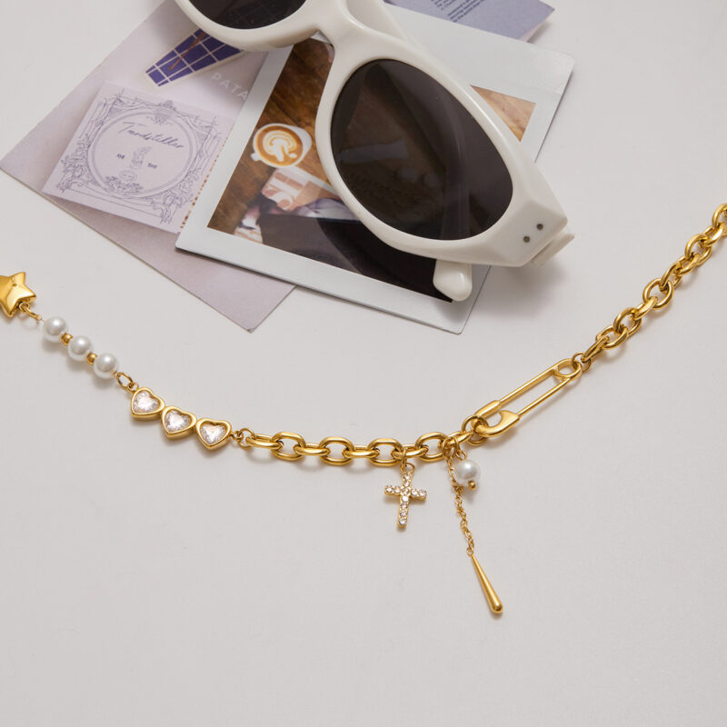 Cross Star Bead Pendant Necklace Gold Plated - Image 4
