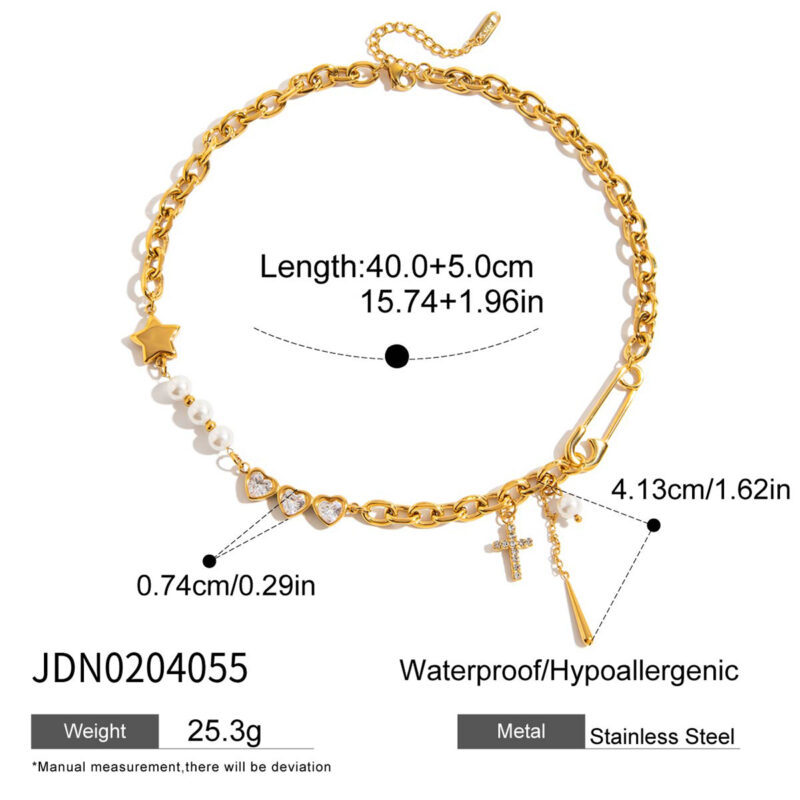 Cross Star Bead Pendant Necklace Gold Plated - Image 5