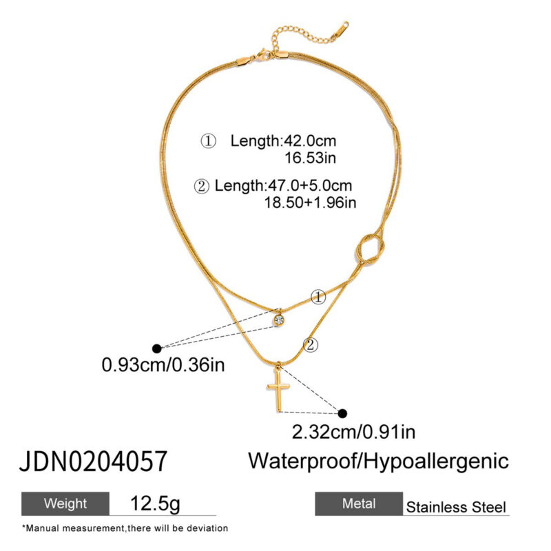 Cross White Stone Pendant Layered Necklace - Image 4