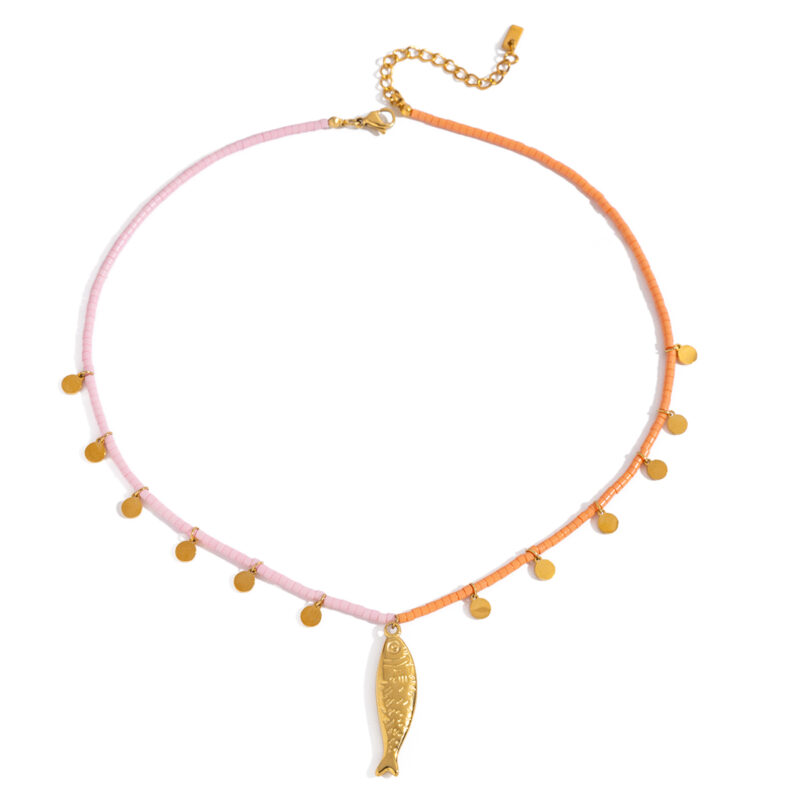 Fish Pendant Beaded Necklace Colorful Style