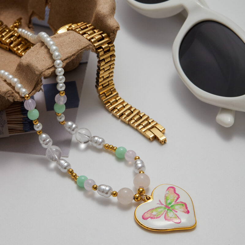 Pastel Gem Pearl Necklace Multicolor Design - Image 4