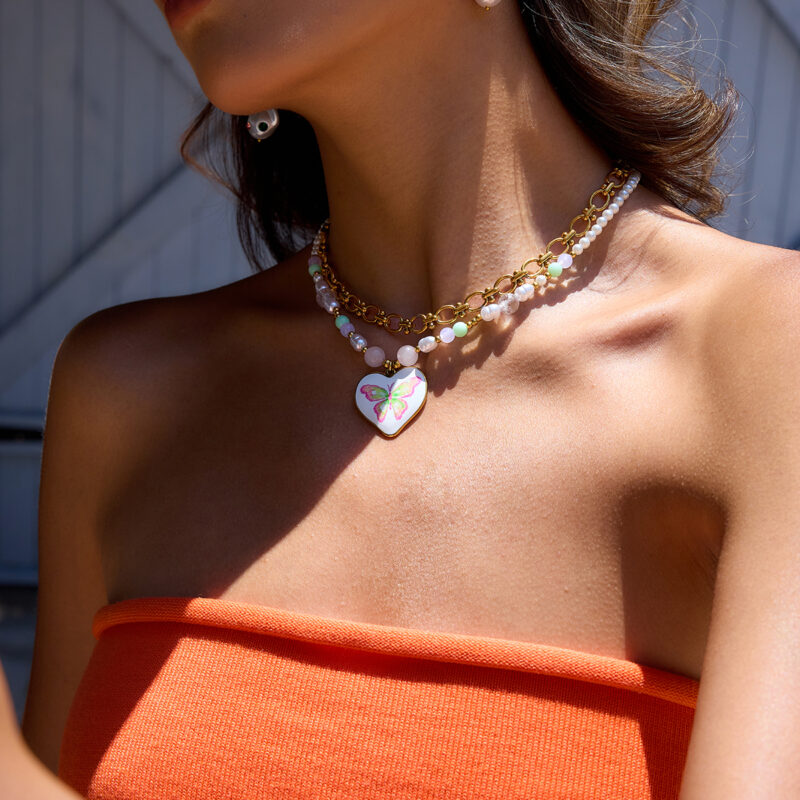 Pastel Gem Pearl Necklace Multicolor Design - Image 2
