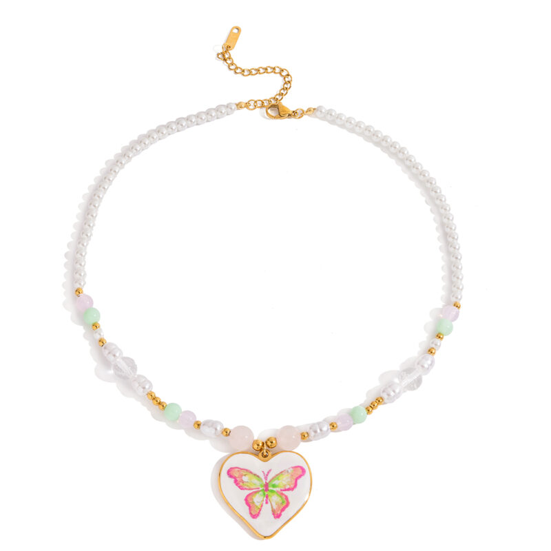 Pastel Gem Pearl Necklace Multicolor Design
