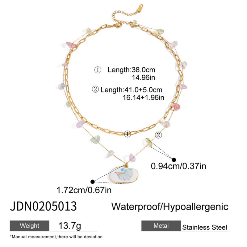 Layered Colorful Gemstone Oval Pendant Necklace - Image 5