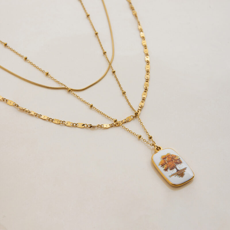 Layered Tree of Life Pendant Necklace with Enamel - Image 4