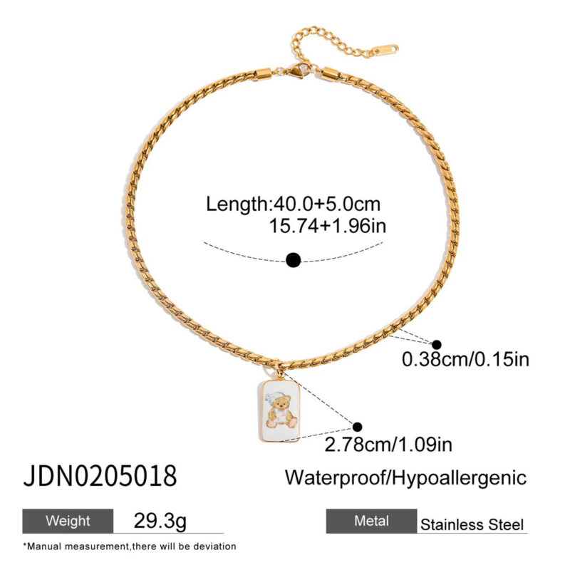 Bear Pendant Necklace with Enamel Teardrop Chain - Image 5