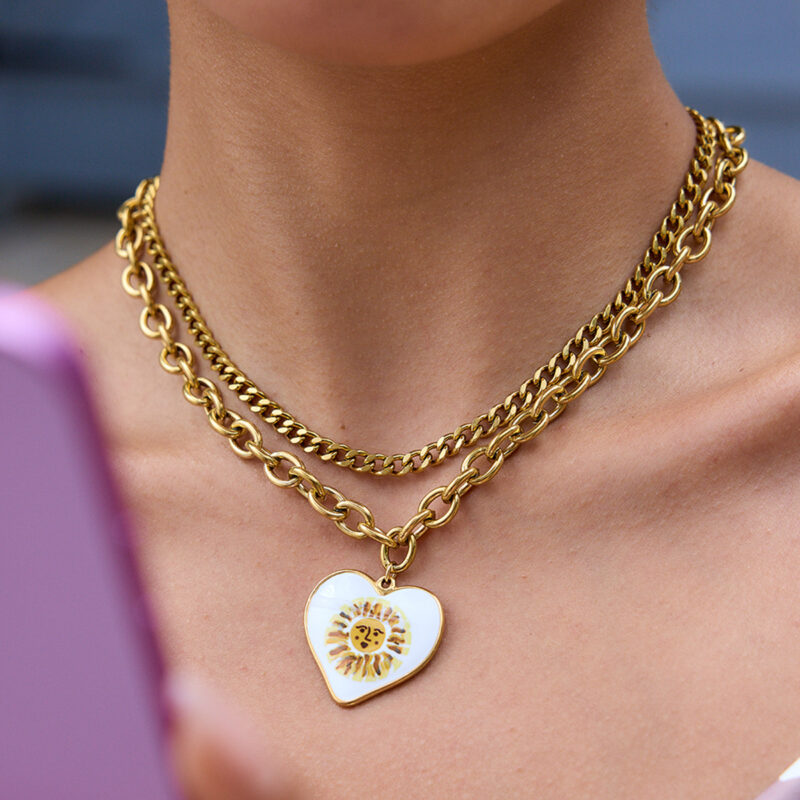 18K Gold Star Moon Pendant Necklace with CZ - Image 2