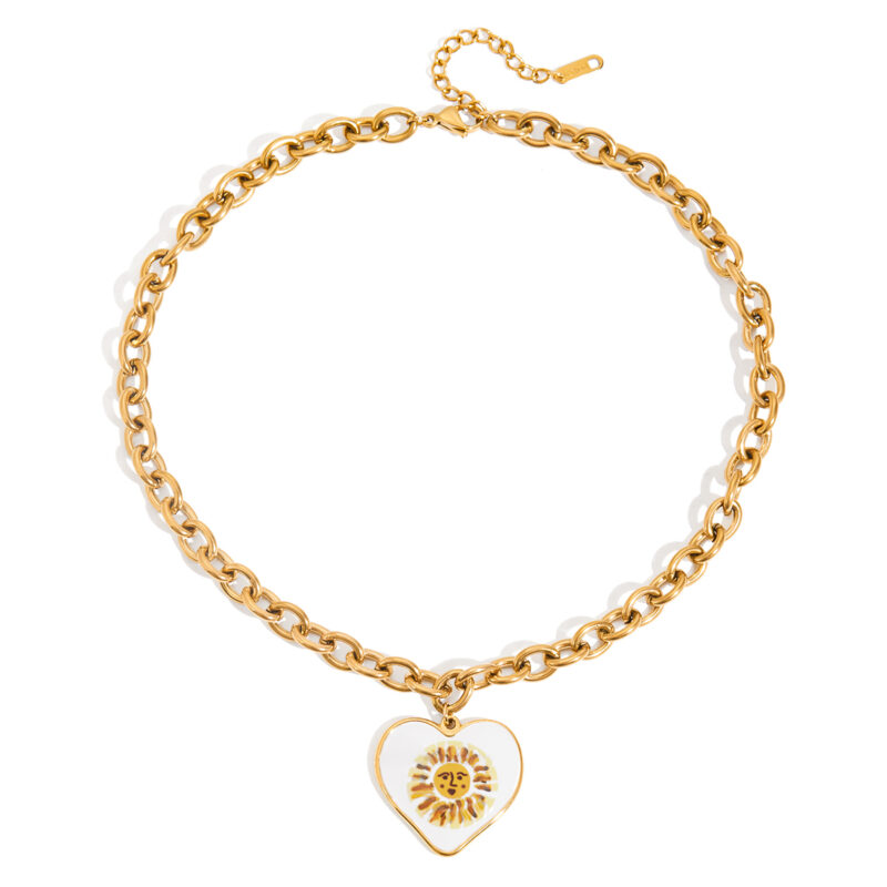 18K Gold Star Moon Pendant Necklace with CZ