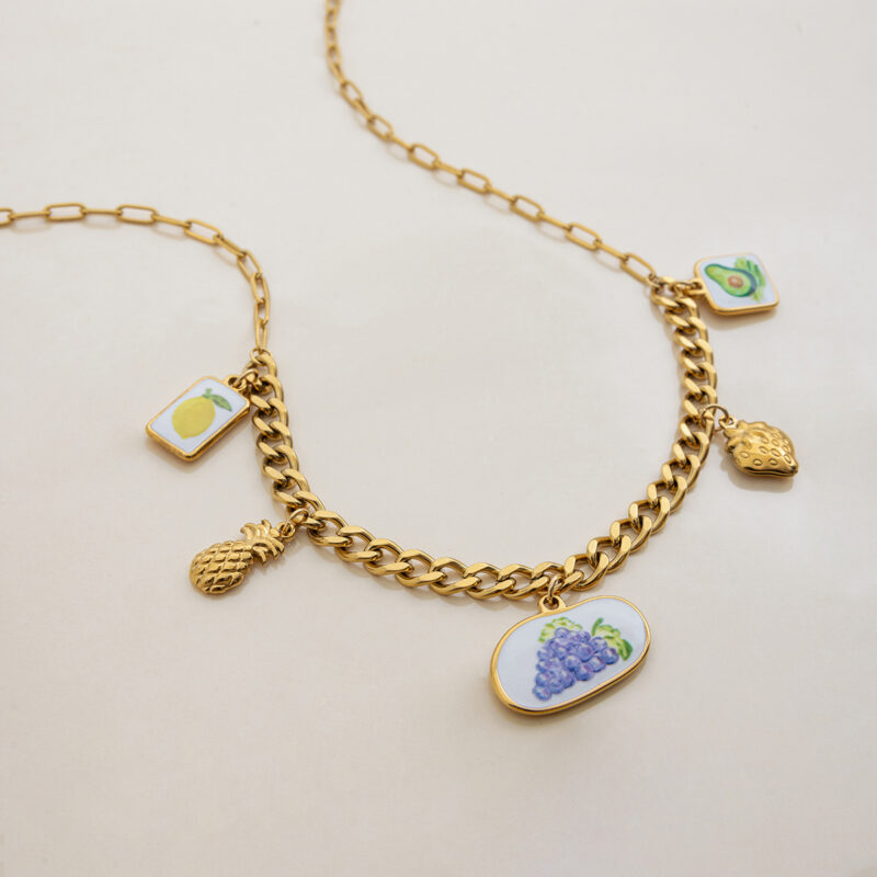 Fruit Charm Pendant Necklace with Enamel Accents - Image 4