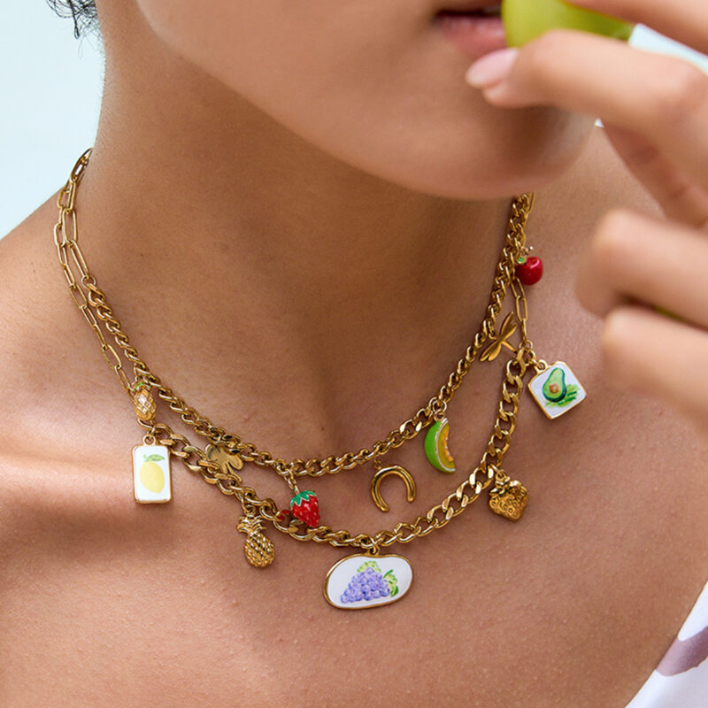 Fruit Charm Pendant Necklace with Enamel Accents - Image 2