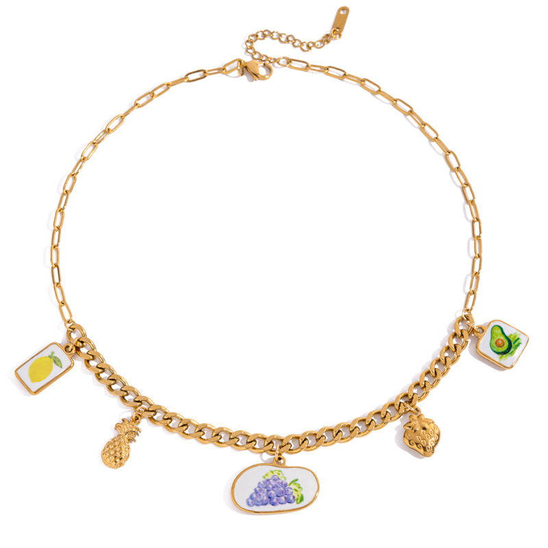 Fruit Charm Pendant Necklace with Enamel Accents