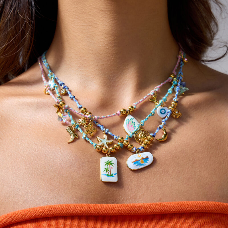 Tropical Pendant Necklace with Shell and Pearl Charms - Image 2
